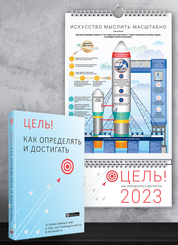 Комплект із розумного календаря на 2023 рік і збірника самарі «Ціль! Як визначати і досягати» (російською мовою) + аудіокнижка