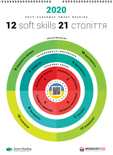 Умный настенный календарь на 2020 год «12 soft skills 21 века» (на украинском языке)