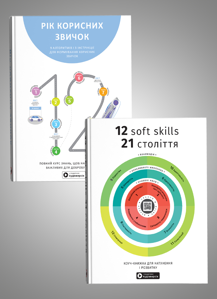 Комплект из двух сборников саммари «Год полезных привычек» и «12 soft skills 21 века»